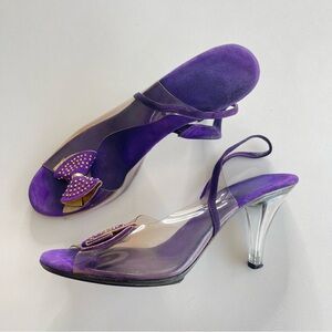 Vintage Onex Purple Gold Clear Studded Bow Retro Slingback Heels 80s 90s Size 9